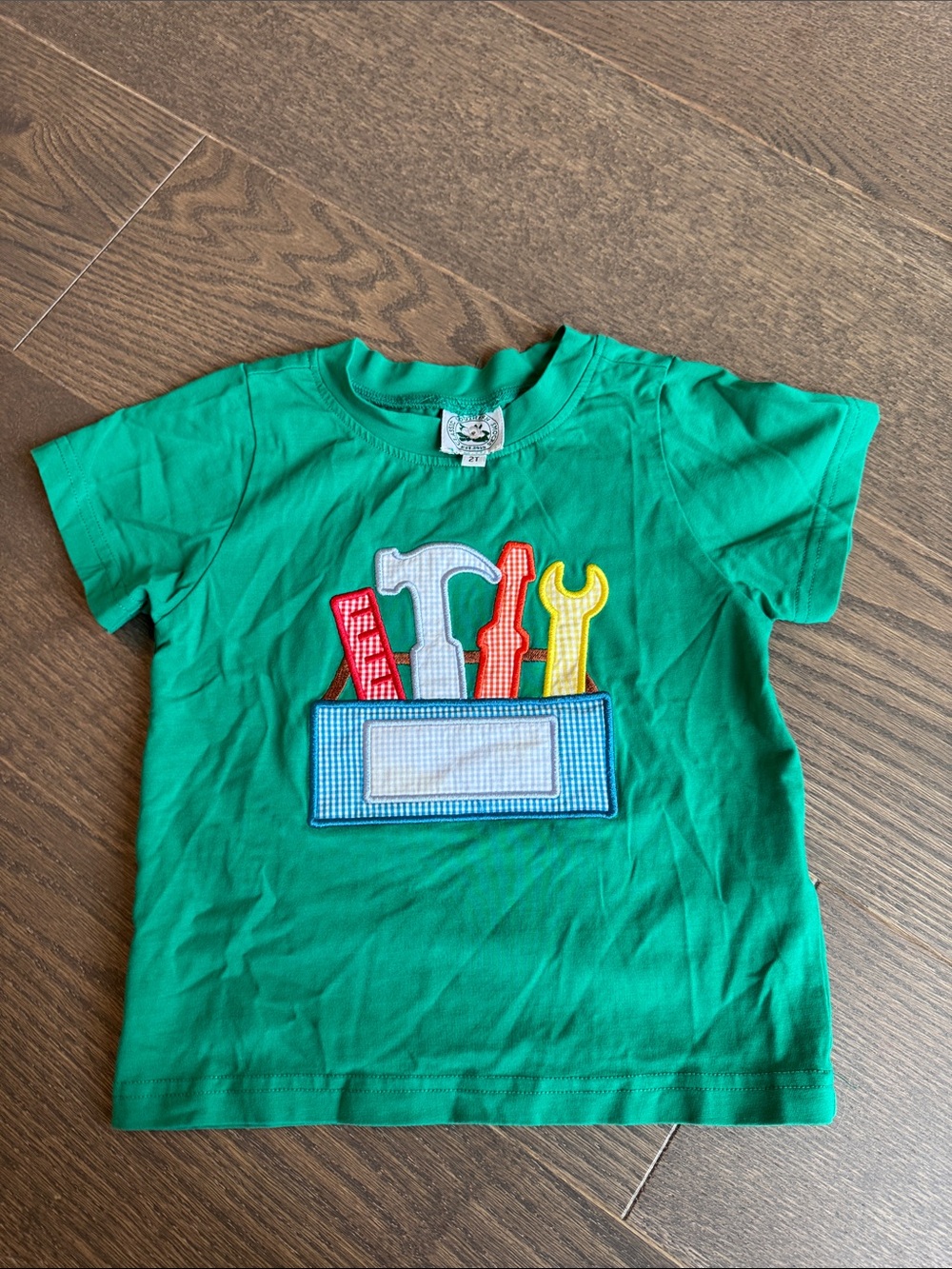 Green Short-Sleeve Kids Tee with Toolbox Applique